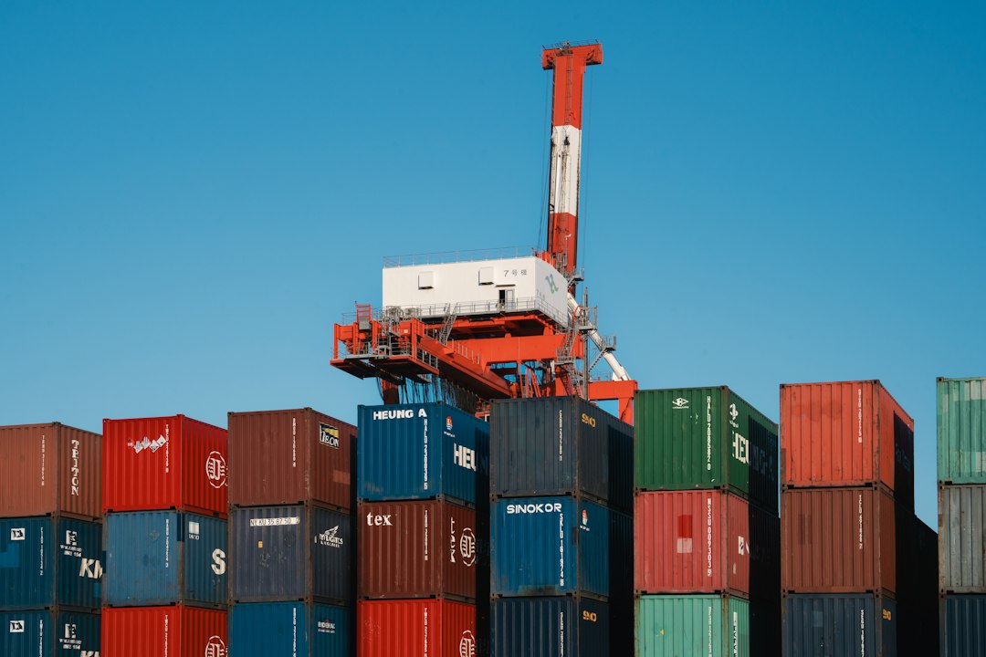 Freight containers at a logistics terminal