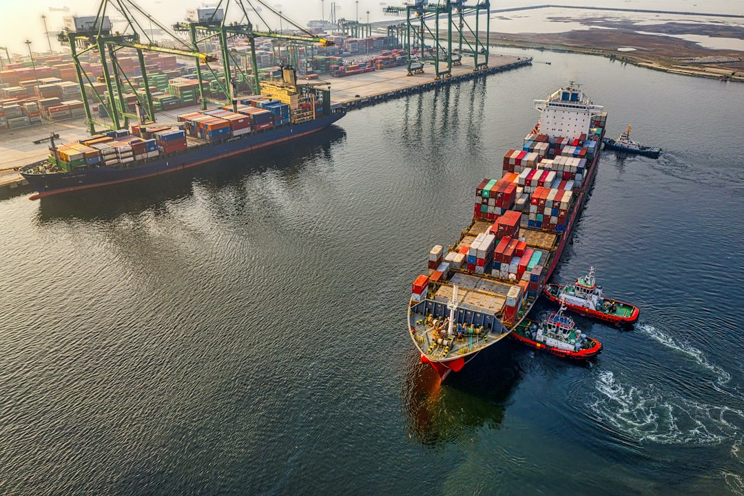Container ship at an international cargo port