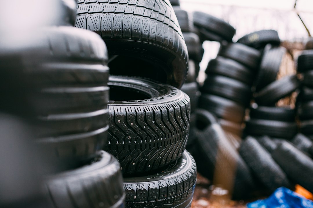 Collected end-of-life tyres ready for recycling